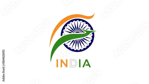 Indian national symbol logo with green leaf and orange curve on white background representing country pride and patriotism with nationalism and emblem
