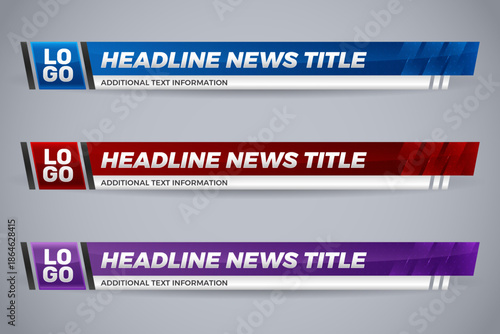 Modern News Ticker Banner Set with Logo and Headline Layout for Broadcast Media