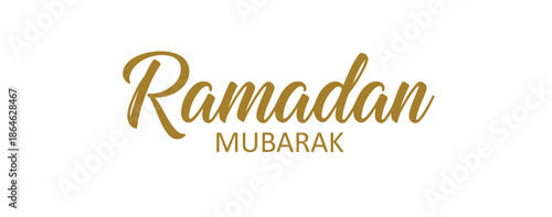 A Ramadan Mubarak greeting card with golden text on a white background