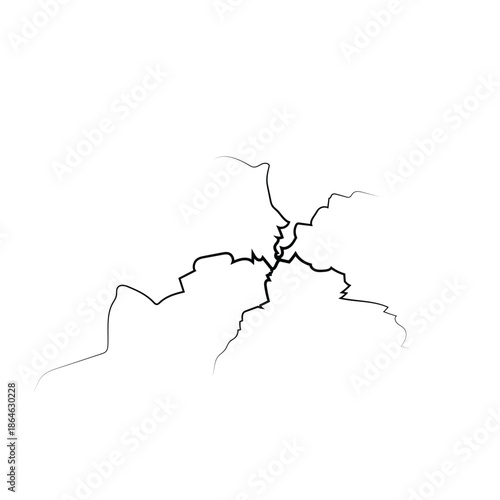 Crack symbol. Wall cracks black symbol. Broken ground. Wall fractures symbol. Surface cracks black silhouettes. Earthquake effect. Fractured concreate wall. Split soil. Broken stone. Broken glass.