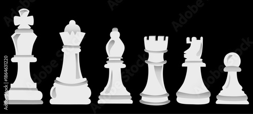Black and white chess flat vector. Chess pieces