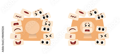 Emoji puzzle game. Vector cute character puzzle game.