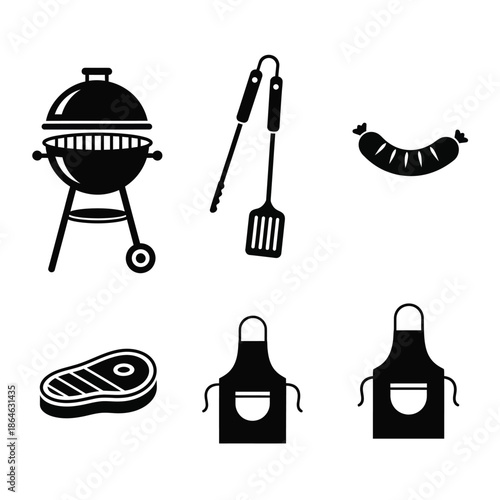 Barbecue essentials including grill and cooking utensils Vector, illustration
