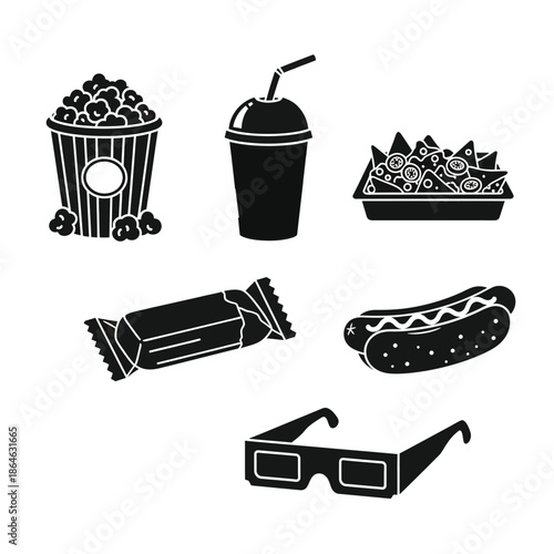 Cinema snacks and 3d glasses illustration Vector, illustration