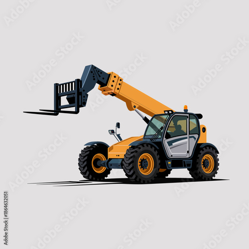 Modern yellow and grey telehandler, telescopic handler forklift illustration