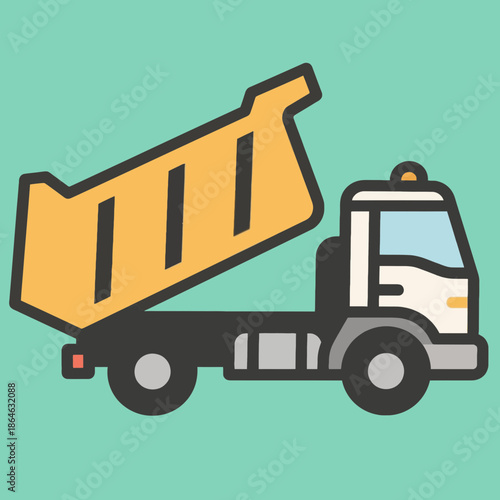 Stylized dump truck, yellow and grey construction vehicle illustration