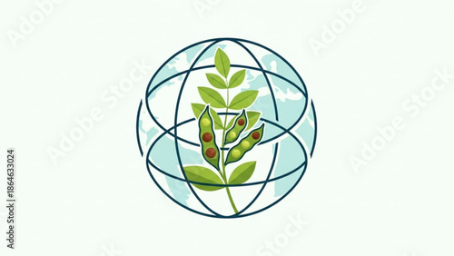 Sustainable agriculture concept with green plant growing out of globe symbolizing eco friendly farming practices and environmental conservation