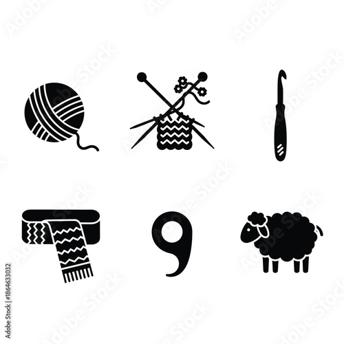 Knitting and crochet elements with sheep icon Vector, illustration