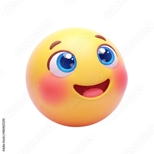 Smiling face with rosy cheeks and bright blue eyes looking happy