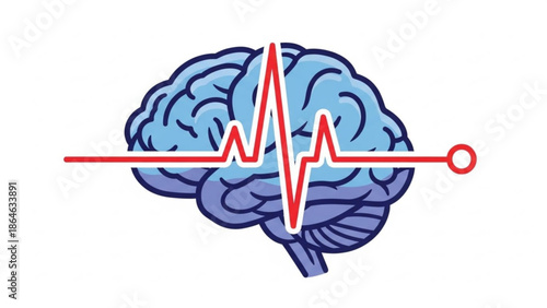 Brain with electrocardiogram reading, symbolizing mental health, brain activity and medical concept, neurological and cardiovascular connection, health and wellness, mind