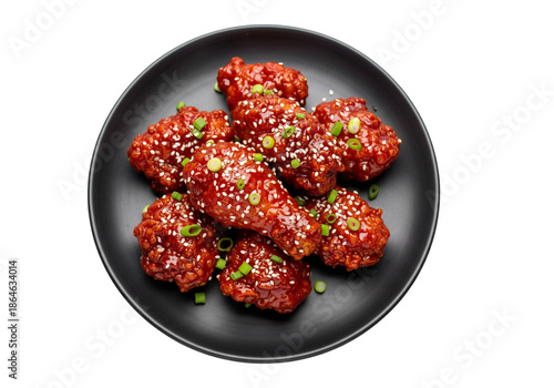 Delicious Crispy Korean Fried Chicken Wings on Black Plate