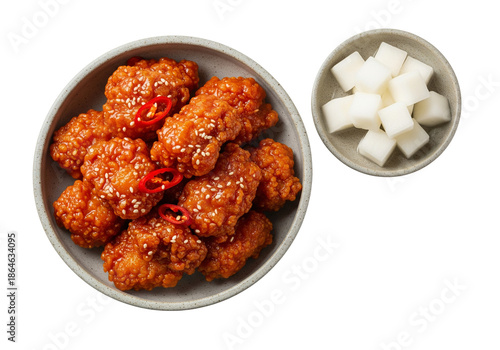 Crispy Korean Fried Chicken Wings with Sweet Chili Glaze and Pickled Radish Side