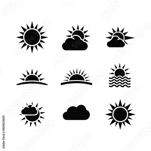 Collection of weather icons representing various conditions Vector, illustration
