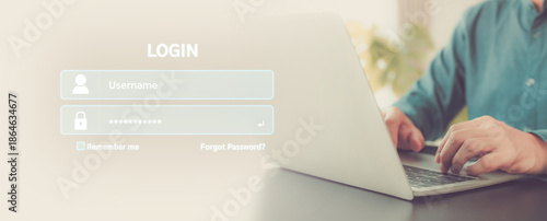 Businessman is using login username and password icon for safety internet security access or user sign registration.
