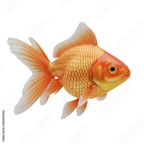 Vibrant orange goldfish swimming against black background