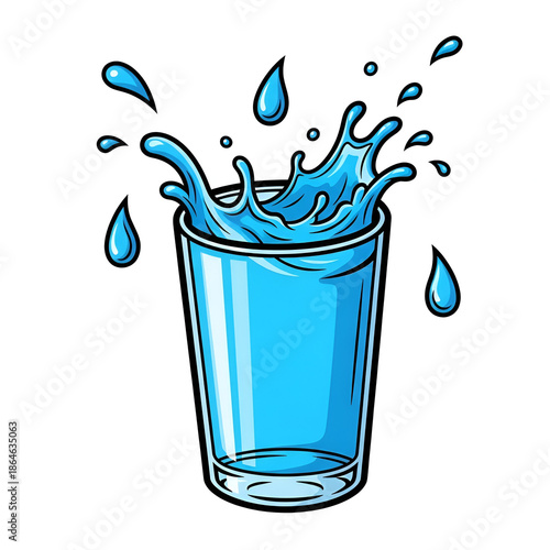 Glass of Water Cartoon - A vector cartoon illustration of a glass of Water on editable white space