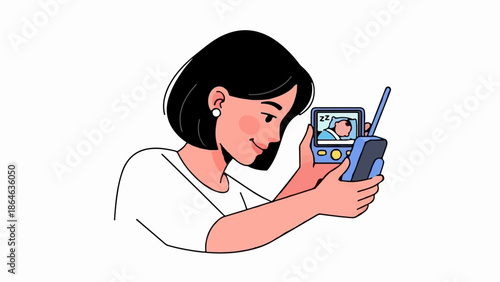 Woman monitors sleeping baby on a digital screen