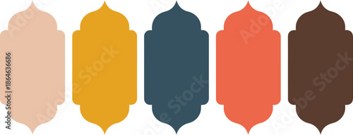 A collection of five elongated Arabian lantern shapes presented in various earthy and vibrant color tones