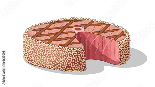 A sliced round cake with a lattice topping coated in sprinkles