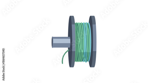 A spool of green and blue thread with a metal handle