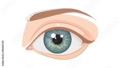 A stylized human eye with a blue iris and dark pupil