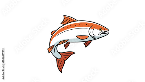 A stylized illustration of a salmon with orange and white coloring