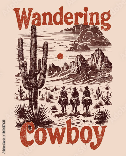 Vintage vector set of abstract and rodeo cowboy