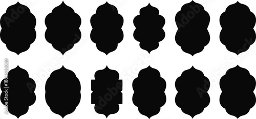 Black ornate lantern shapes set on a white surface ready for festive Islamic designs
