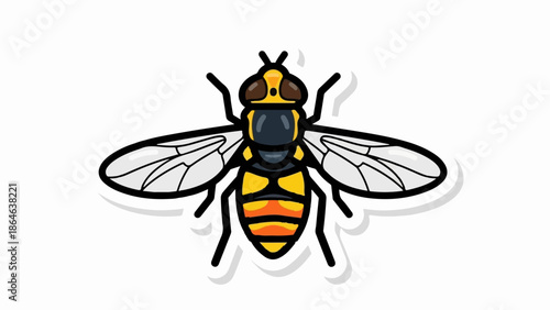 Yellow and black insect with transparent wings, depicted in a cartoon style