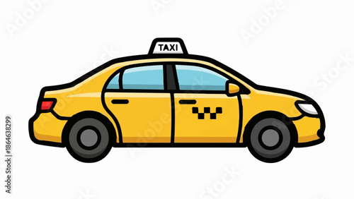 Yellow sedan with taxi sign, black checkered door detail, and blue windows