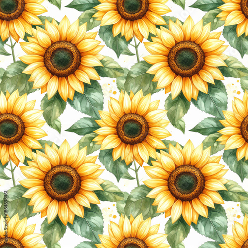 Sunflower blossom repeat seamless pattern vibrant yellow floral nature summer motif botanical green garden print for fabric textile
