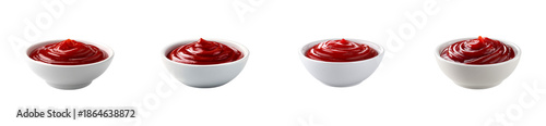 Delicious rich red ketchup sauce in white bowls ready for food pairing, ideal for restaurant menus, food packaging, and culinary promotion.