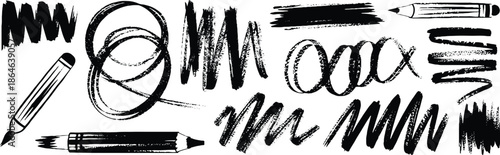 Abstract hand drawn doodle pencil pen bold line, wavy seamless pattern. Wavy and curly lines, dry brush stroke texture.