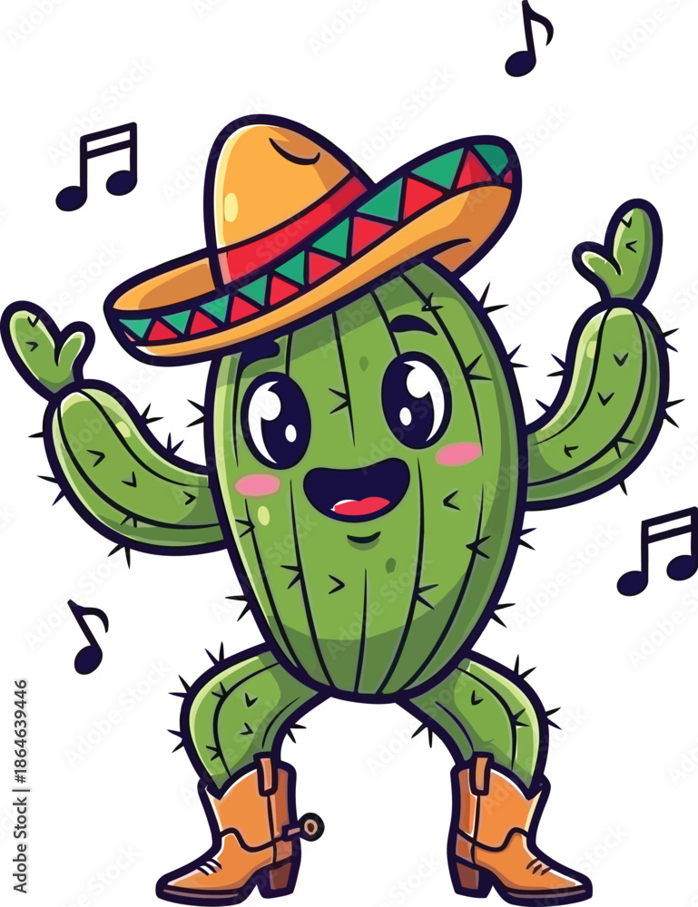 Obraz premium happy cactus dancing on white background