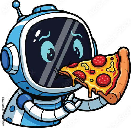 a cute round robot trying on white background