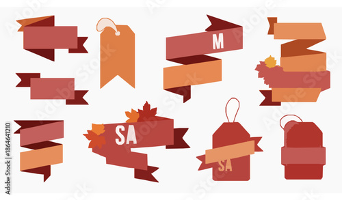 Autumn fall sale ribbon badges vector illustration with premium store promo offers