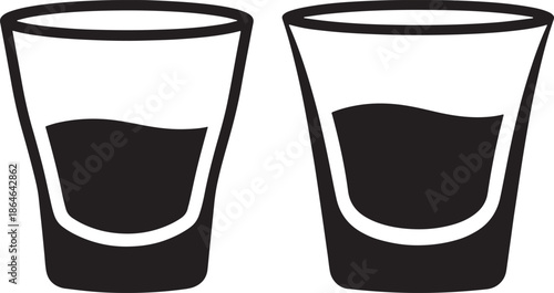 Alcohol Shot Glass Silhouette Icons, Minimalist Drinkware Symbols for Bar Menus, Parties, Tequila, Vodka, and Social Celebrations