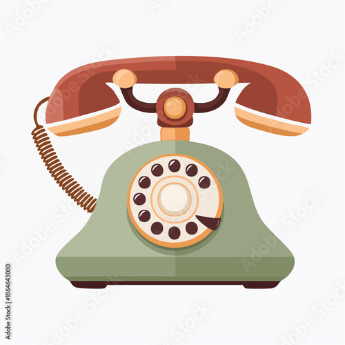 A vintage green rotary telephone with a brown handset and a classic numerical dial.