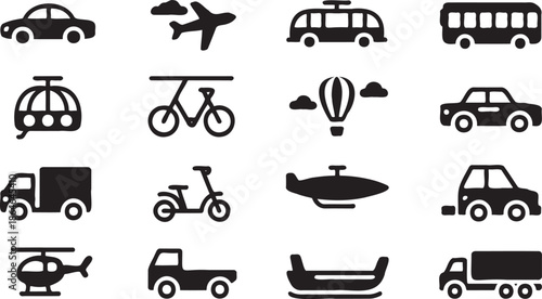 Diverse Modes of Transport Icons Illustrating Global Travel Options