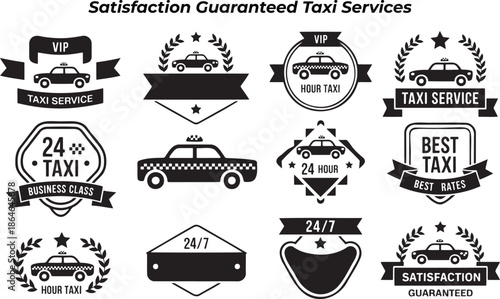 Collection of High Quality Black and White Taxi Service Emblems and Badges