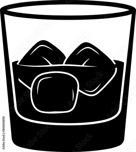 Whiskey Glass with Ice Cubes silhouette vector illustration