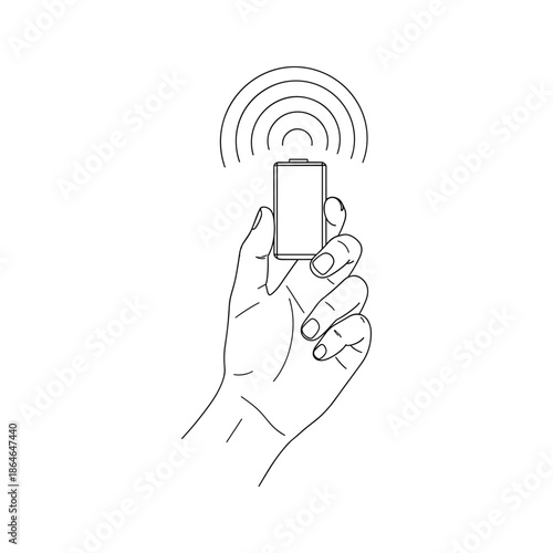 Hand holding mobile phone with wireless signal