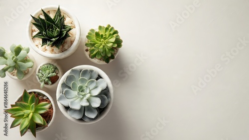 Fresh Succulent Plants in White Pots on a Flat Surface