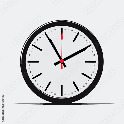 A clock displaying eight o'clock with a red second hand on a white background