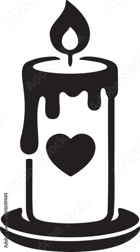 Black Heart Shaped Candle with Dripping Wax and Flame