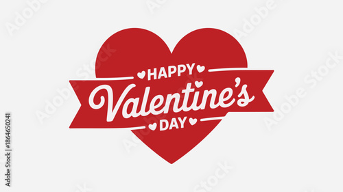 A vibrant red heart with a white banner celebrating Happy Valentines Day on a light gray background