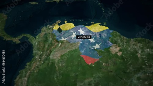 Venezuela map animation with flag reveal and region breakdown zoom out