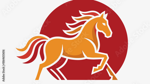 Dynamic Orange Horse Illustration with Red Circular Background