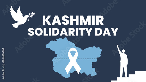 Kashmir Solidarity Day Concept with Peace Dove, Map, Ribbon, Raised Fist