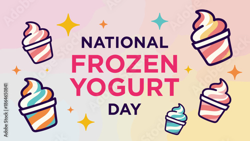 National Frozen Yogurt Day Celebration with Colorful Dessert Illustrations